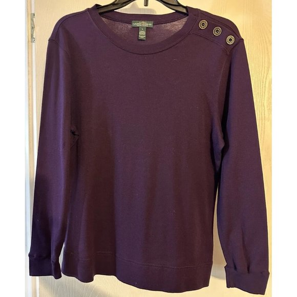 LRL Lauren Jeans Co Long Sleeve Shirt Sweater Purple Cotton Button Neck Accent L - Picture 1 of 7
